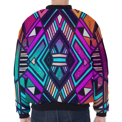 Ethnic Aztec Trippy Print Zip Sleeve Bomber Jacket