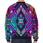 Ethnic Aztec Trippy Print Zip Sleeve Bomber Jacket