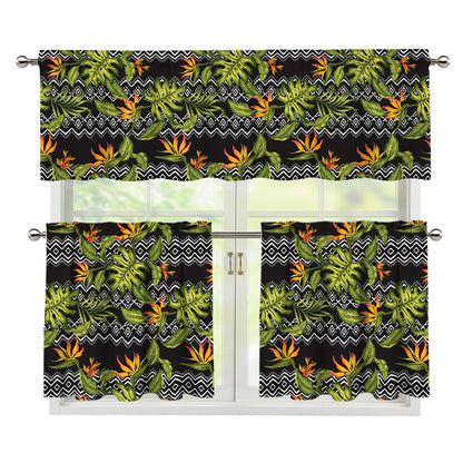 Ethnic Bird Of Paradise Pattern Print 3 Piece Kitchen Curtains
