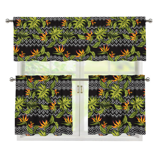 Ethnic Bird Of Paradise Pattern Print 3 Piece Kitchen Curtains