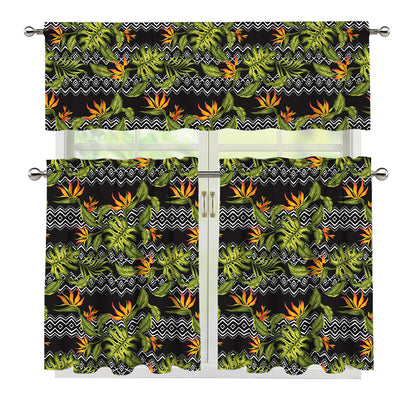Ethnic Bird Of Paradise Pattern Print 3 Piece Kitchen Curtains