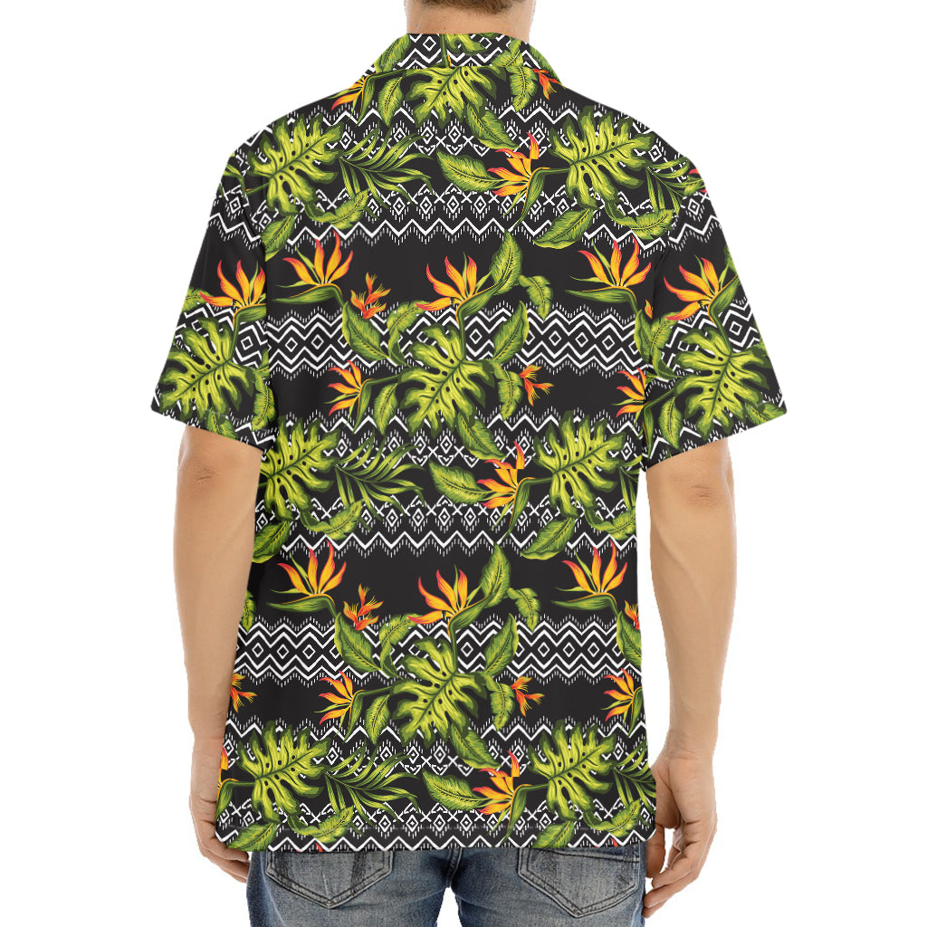 Ethnic Bird Of Paradise Pattern Print Aloha Shirt