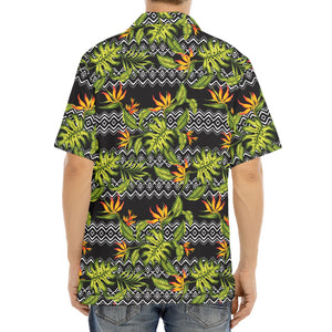 Ethnic Bird Of Paradise Pattern Print Aloha Shirt