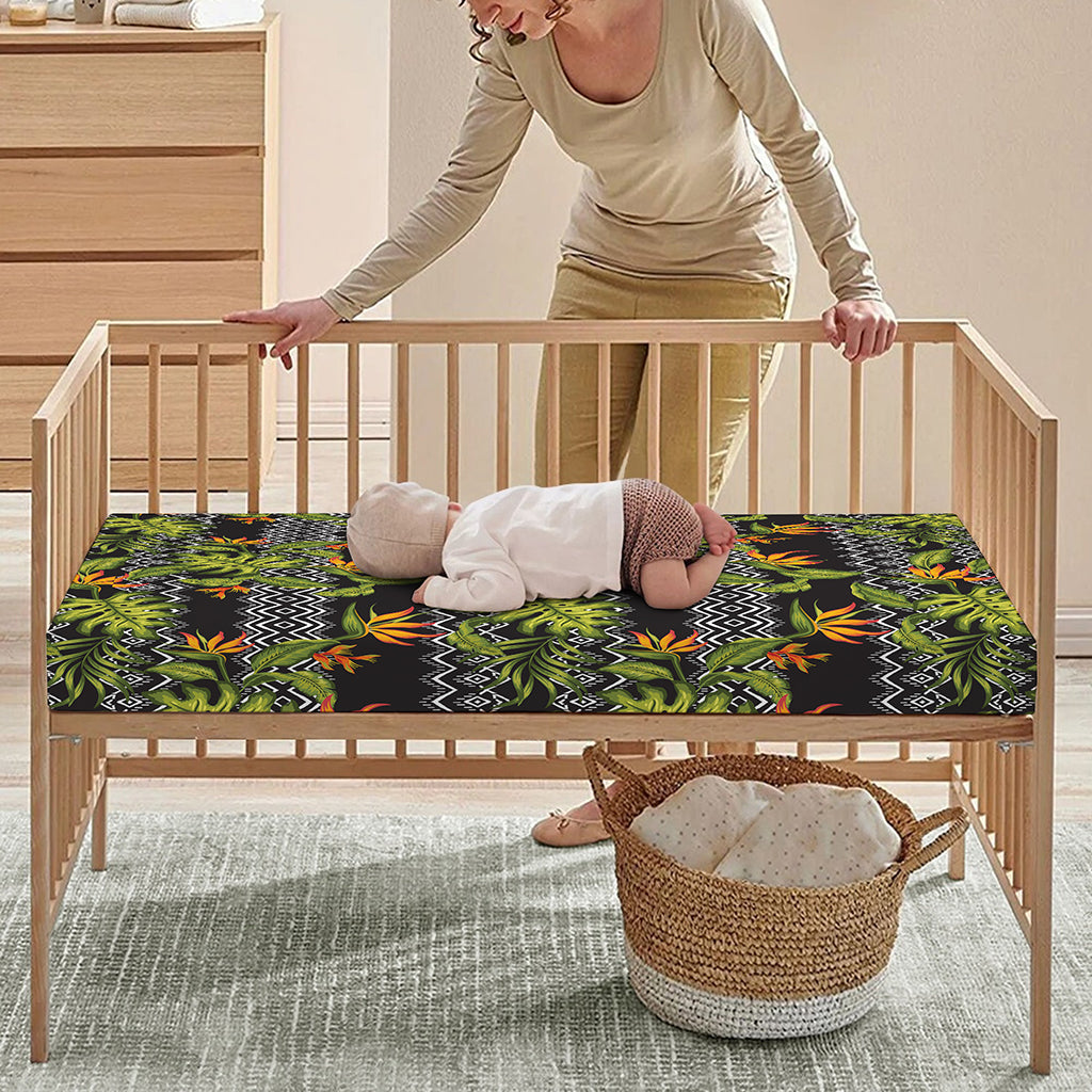 Ethnic Bird Of Paradise Pattern Print Baby Crib Sheet