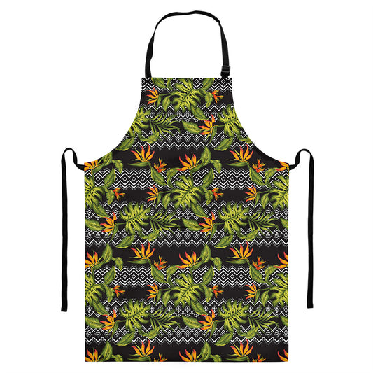 Ethnic Bird Of Paradise Pattern Print Bib Apron With Pocket