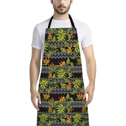 Ethnic Bird Of Paradise Pattern Print Bib Apron With Pocket