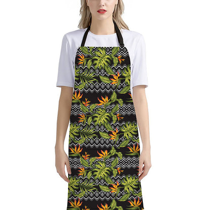 Ethnic Bird Of Paradise Pattern Print Bib Apron With Pocket