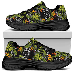 Ethnic Bird Of Paradise Pattern Print Black Chunky Shoes