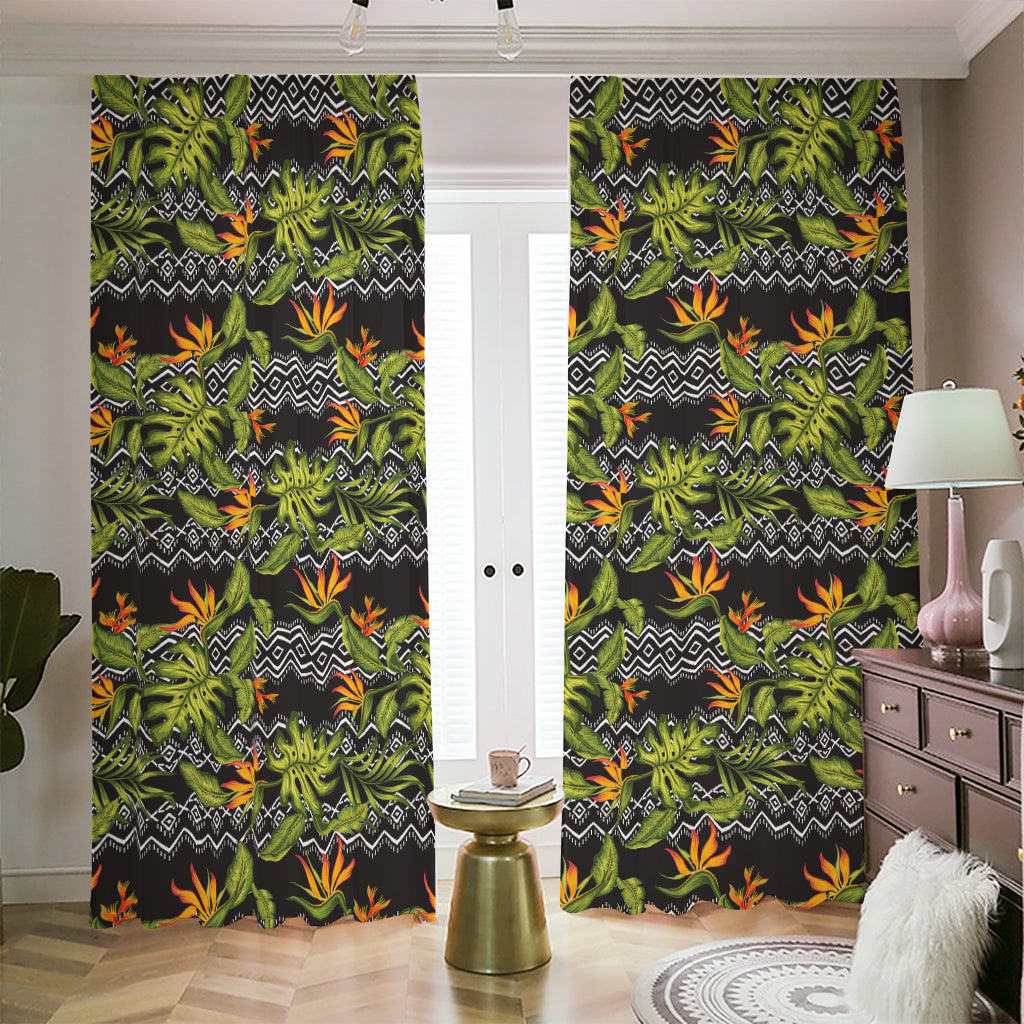 Ethnic Bird Of Paradise Pattern Print Blackout Pencil Pleat Curtains