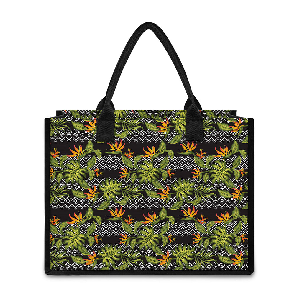 Ethnic Bird Of Paradise Pattern Print Canvas Tote Bag