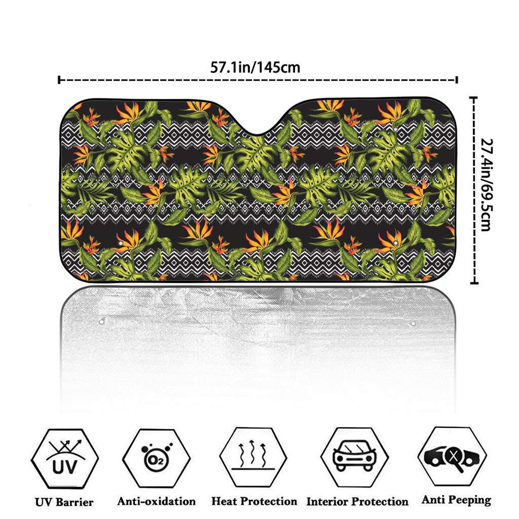 Ethnic Bird Of Paradise Pattern Print Car Windshield Sun Shade