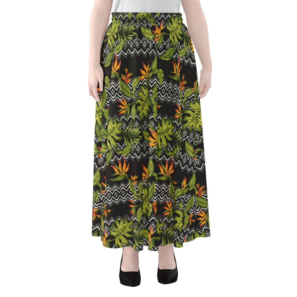 Ethnic Bird Of Paradise Pattern Print Chiffon Maxi Skirt