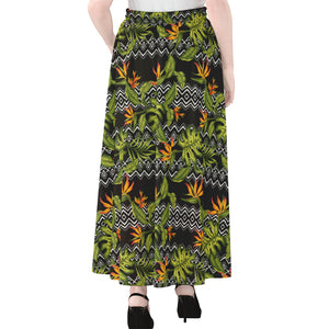 Ethnic Bird Of Paradise Pattern Print Chiffon Maxi Skirt