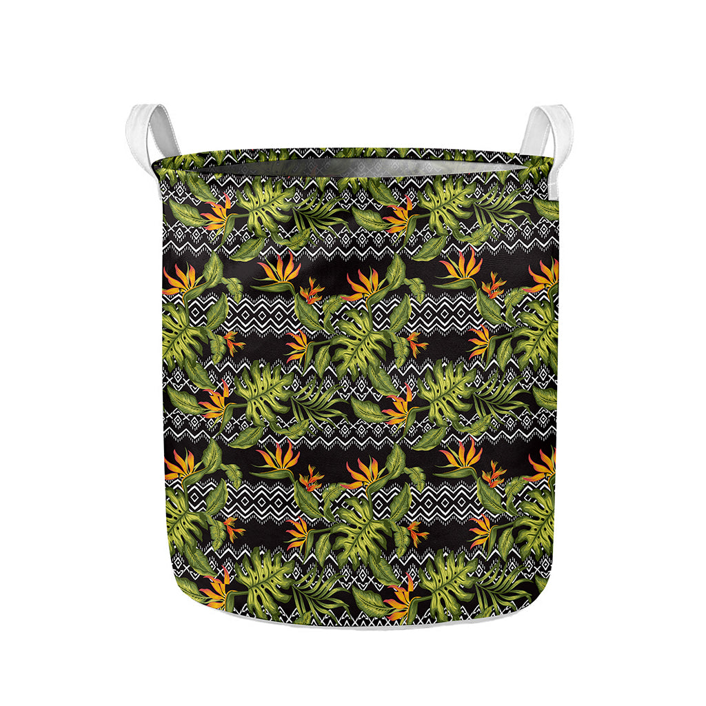 Ethnic Bird Of Paradise Pattern Print Collapsible Laundry Basket