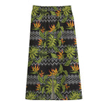 Ethnic Bird Of Paradise Pattern Print Cotton Front Slit Maxi Skirt