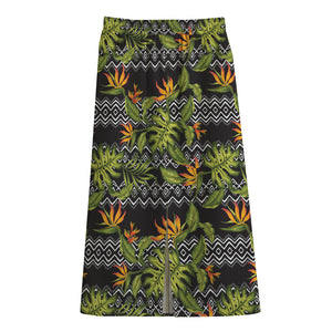 Ethnic Bird Of Paradise Pattern Print Cotton Front Slit Maxi Skirt