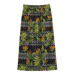 Ethnic Bird Of Paradise Pattern Print Cotton Front Slit Maxi Skirt