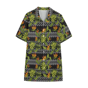 Ethnic Bird Of Paradise Pattern Print Cotton Hawaiian Shirt