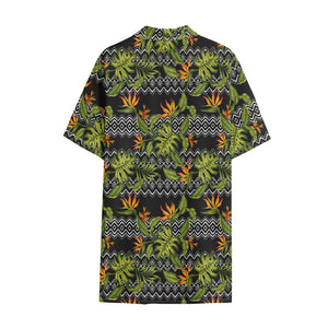 Ethnic Bird Of Paradise Pattern Print Cotton Hawaiian Shirt