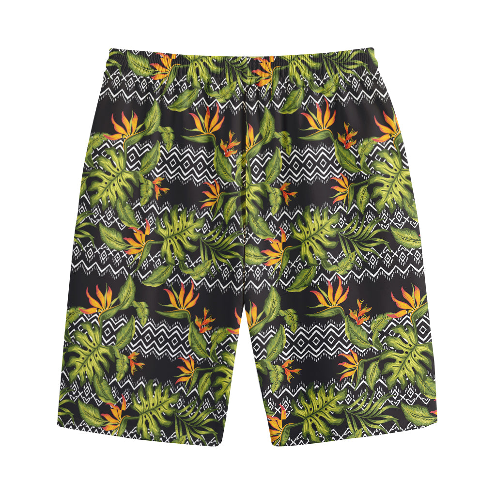 Ethnic Bird Of Paradise Pattern Print Cotton Shorts