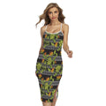 Ethnic Bird Of Paradise Pattern Print Cross Back Cami Dress