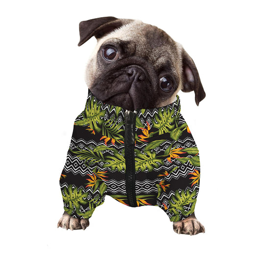 Ethnic Bird Of Paradise Pattern Print Dog Zip Up Jacket