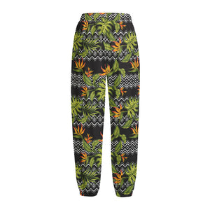 Ethnic Bird Of Paradise Pattern Print Fleece Lined Knit Pants