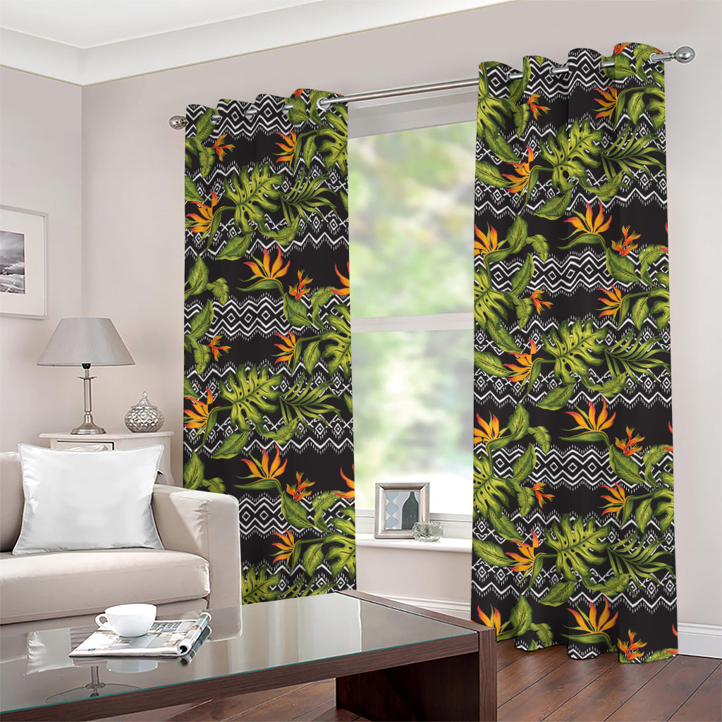 Ethnic Bird Of Paradise Pattern Print Grommet Curtains