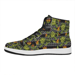 Ethnic Bird Of Paradise Pattern Print High Top Leather Sneakers