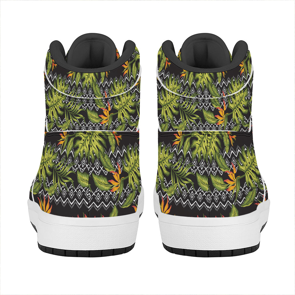 Ethnic Bird Of Paradise Pattern Print High Top Leather Sneakers