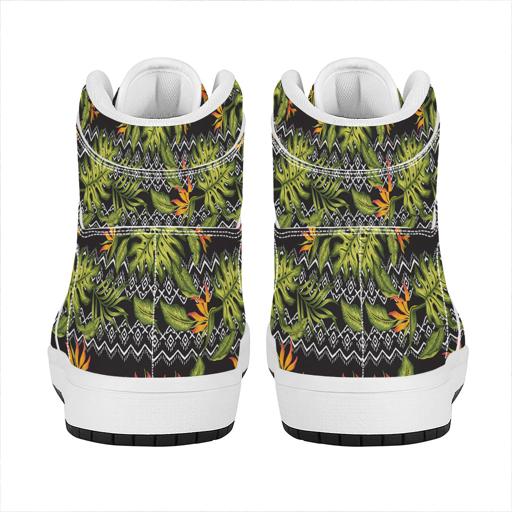 Ethnic Bird Of Paradise Pattern Print High Top Leather Sneakers