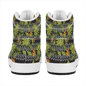 Ethnic Bird Of Paradise Pattern Print High Top Leather Sneakers