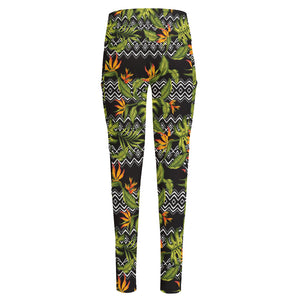 Ethnic Bird Of Paradise Pattern Print High-Waisted Pocket Leggings