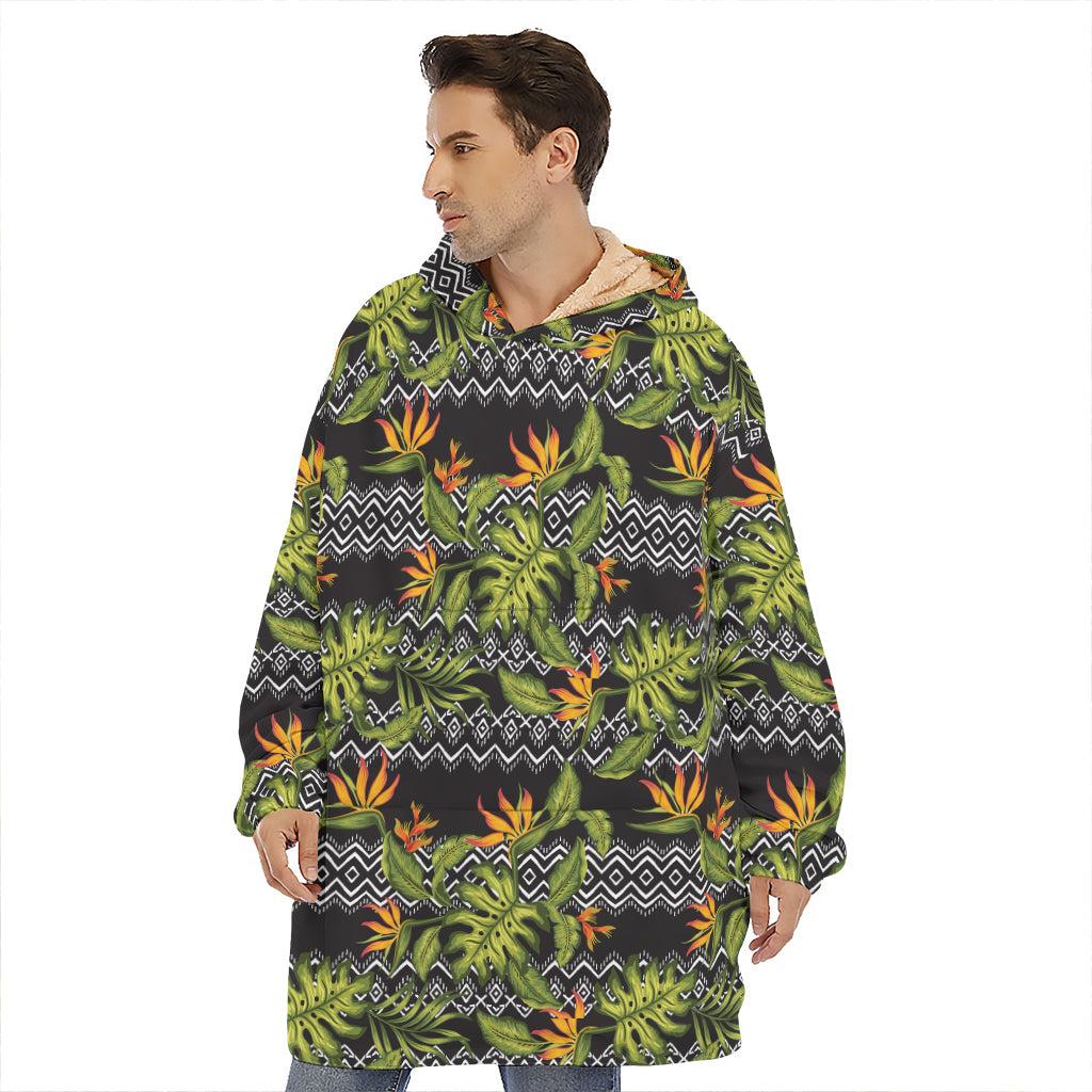Ethnic Bird Of Paradise Pattern Print Hoodie Blanket