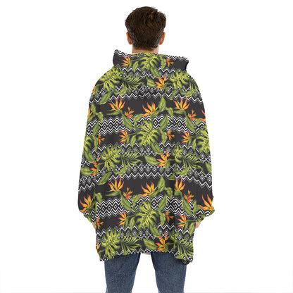 Ethnic Bird Of Paradise Pattern Print Hoodie Blanket