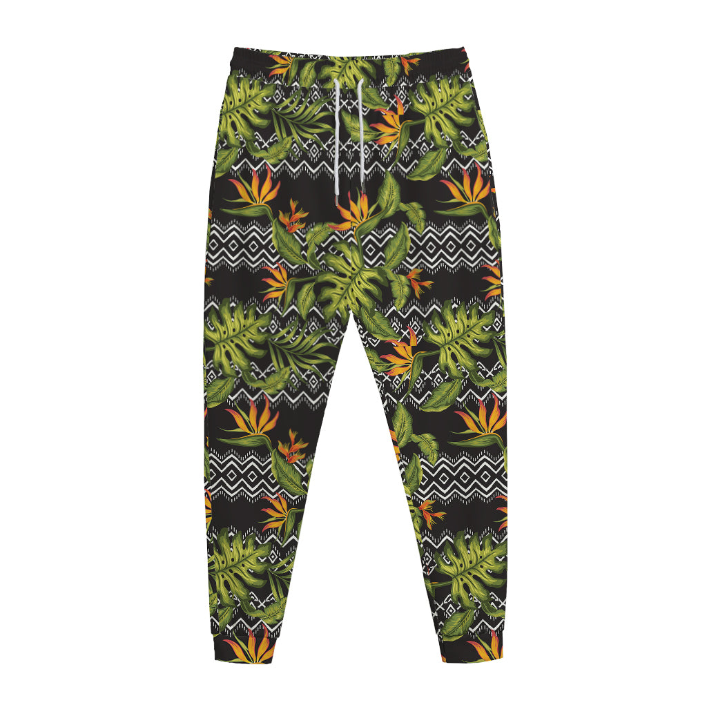 Ethnic Bird Of Paradise Pattern Print Jogger Pants