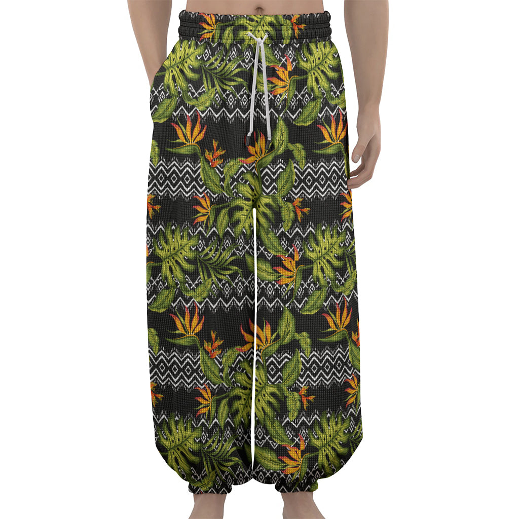 Ethnic Bird Of Paradise Pattern Print Lantern Pants