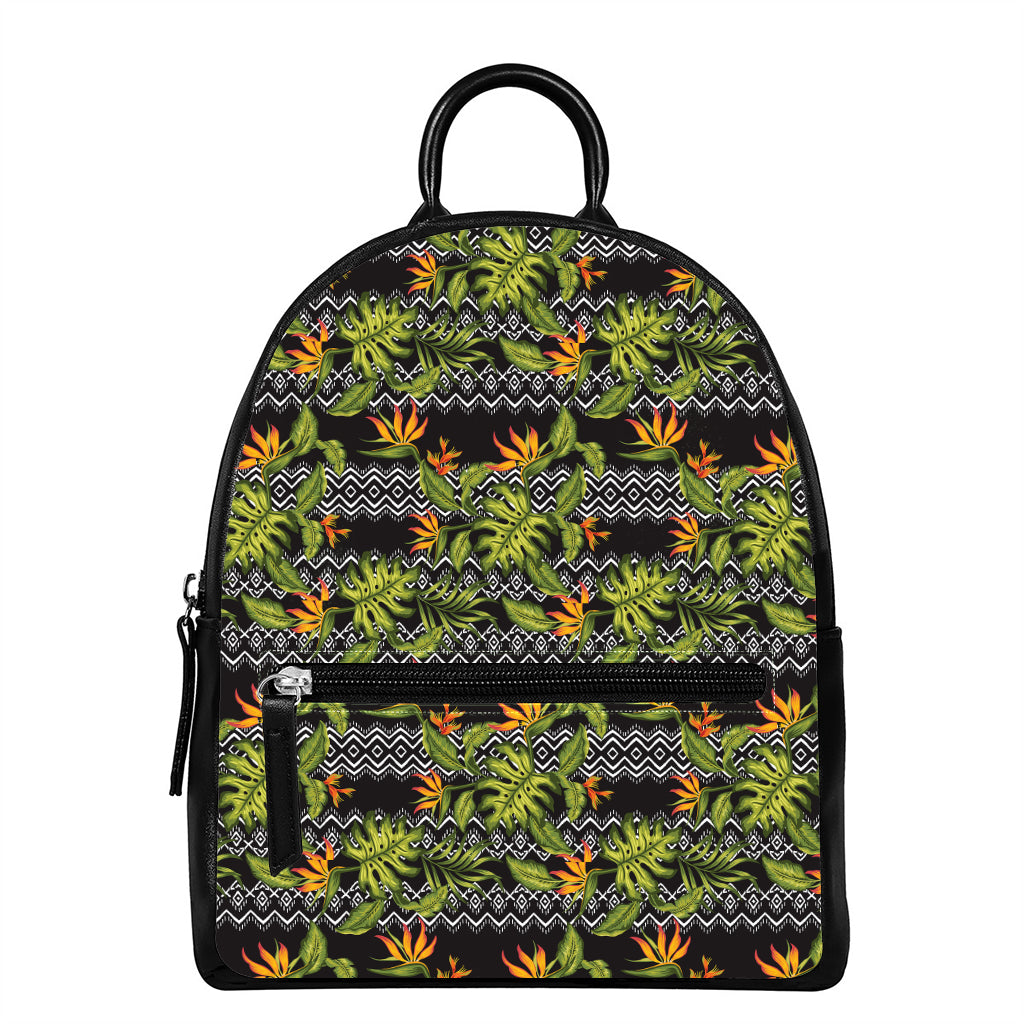 Ethnic Bird Of Paradise Pattern Print Leather Backpack