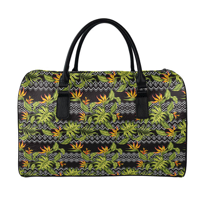 Ethnic Bird Of Paradise Pattern Print Leather Duffle Bag