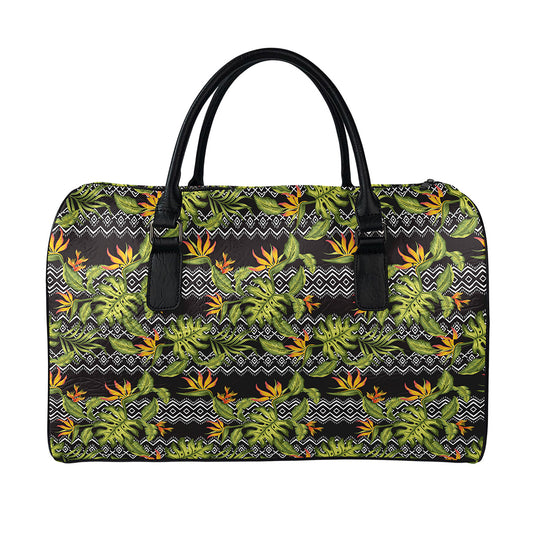 Ethnic Bird Of Paradise Pattern Print Leather Duffle Bag