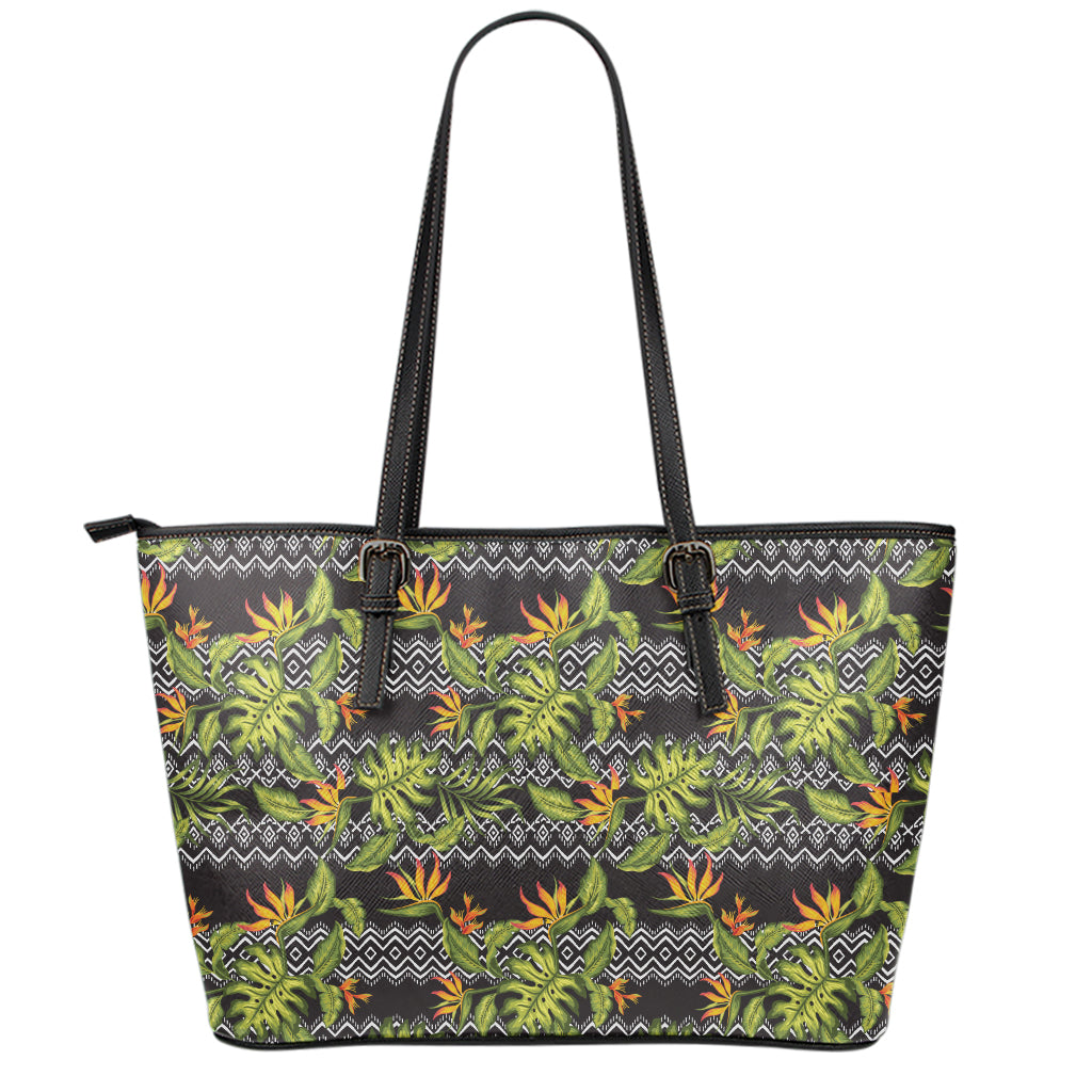 Ethnic Bird Of Paradise Pattern Print Leather Tote Bag