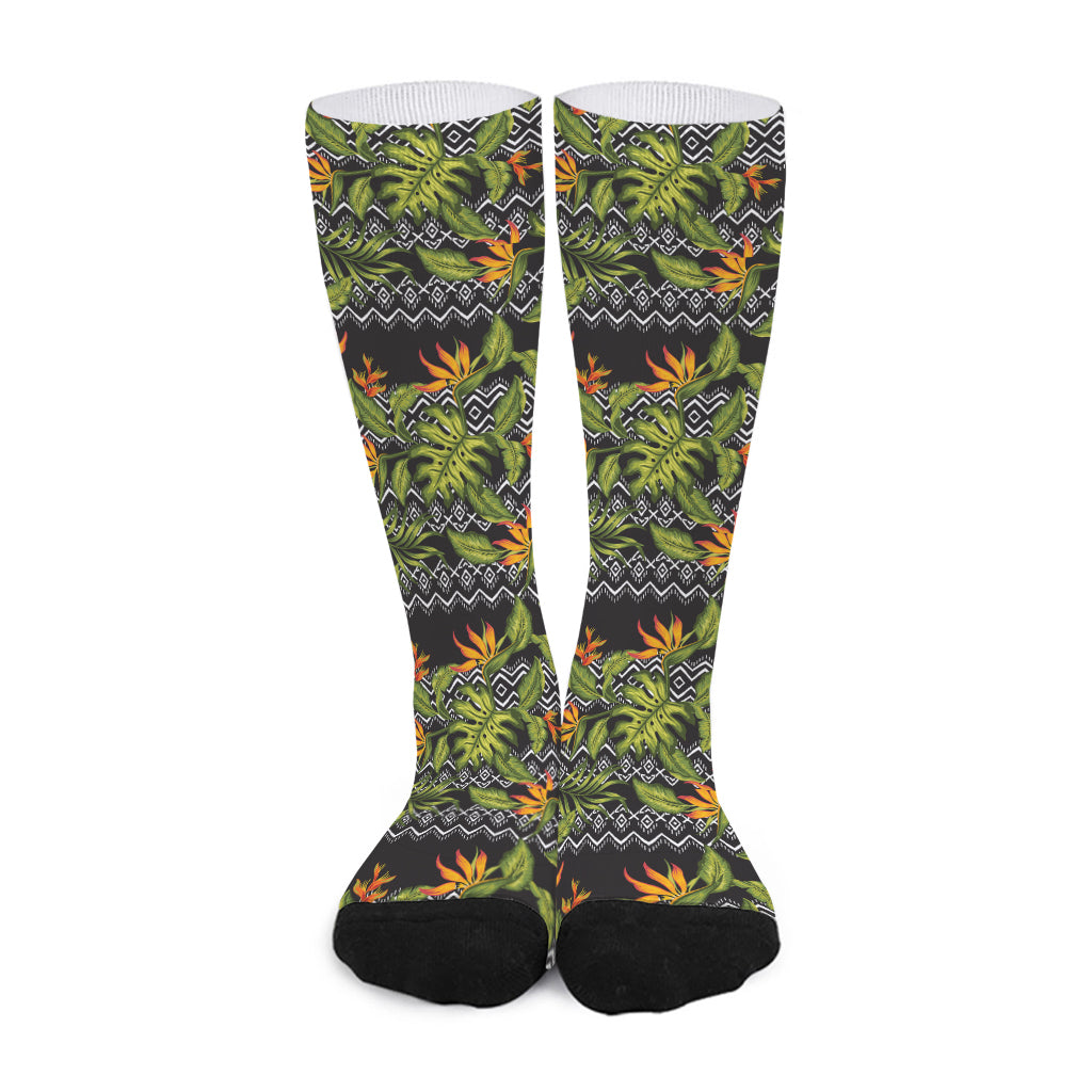 Ethnic Bird Of Paradise Pattern Print Long Socks