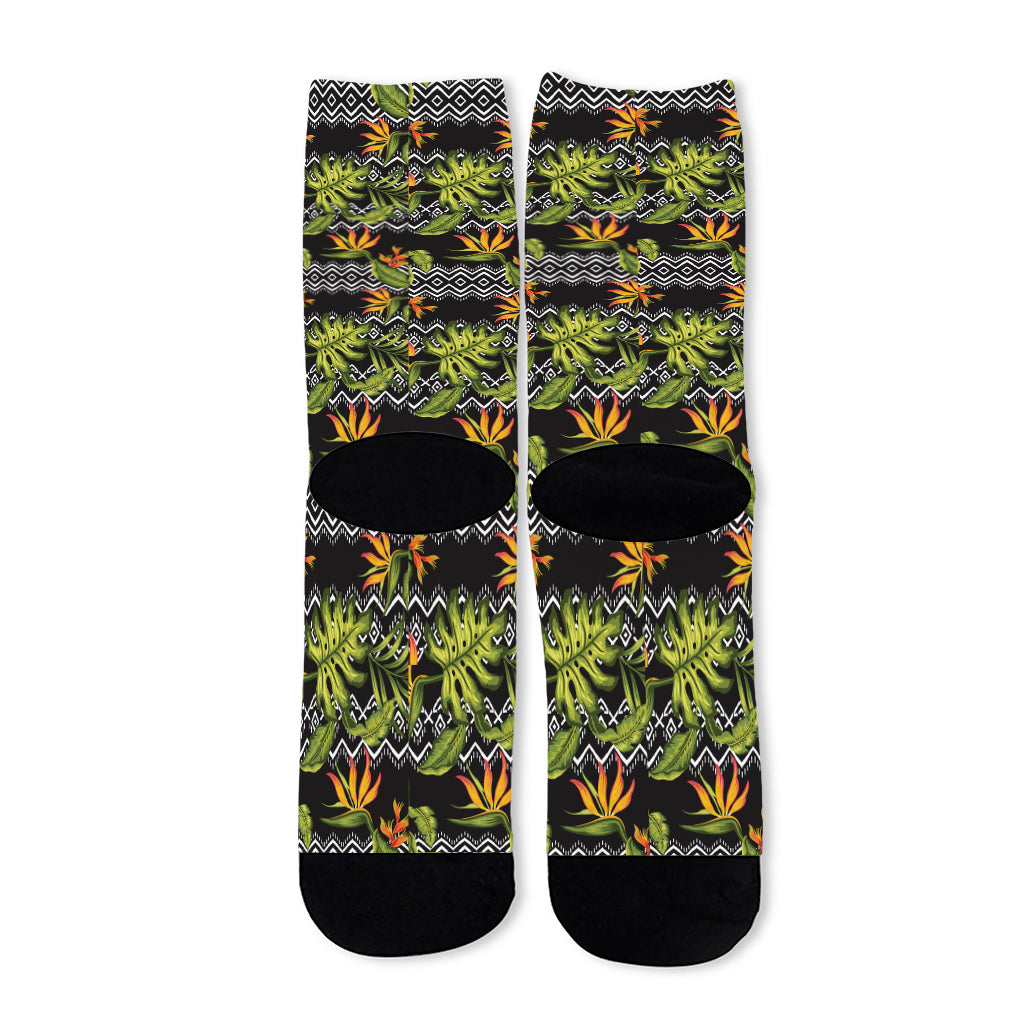 Ethnic Bird Of Paradise Pattern Print Long Socks