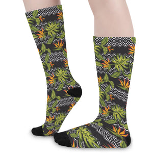 Ethnic Bird Of Paradise Pattern Print Long Socks