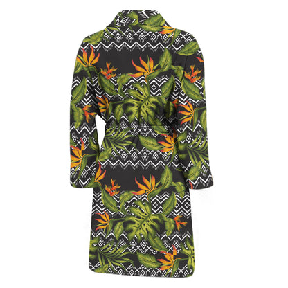 Ethnic Bird Of Paradise Pattern Print Men's Bathrobe