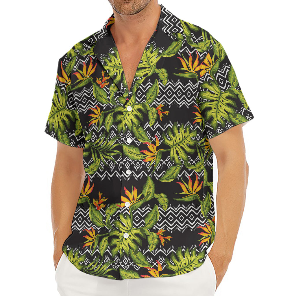 Ethnic Bird Of Paradise Pattern Print Men's Deep V-Neck Shirt