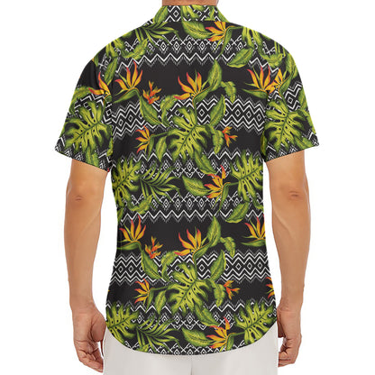 Ethnic Bird Of Paradise Pattern Print Men's Deep V-Neck Shirt