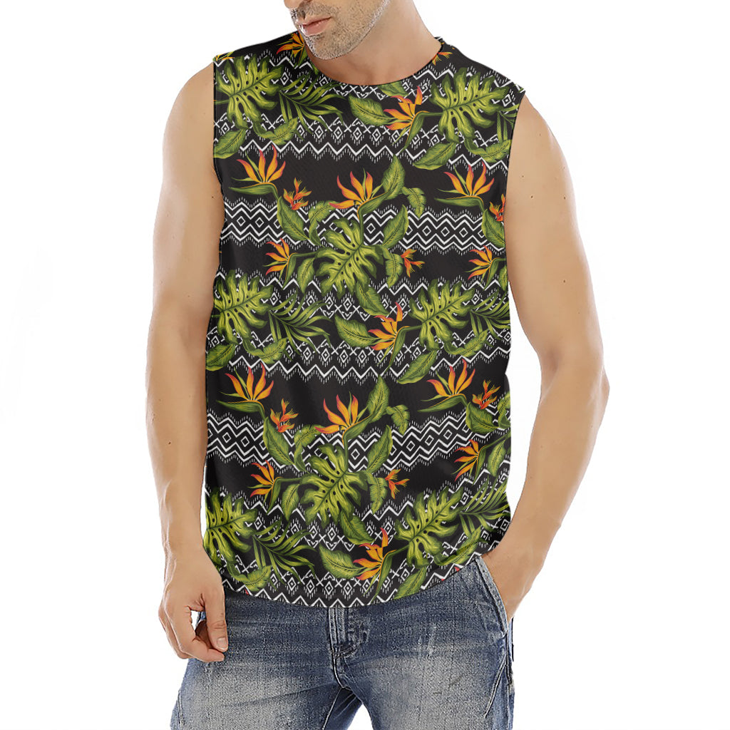 Ethnic Bird Of Paradise Pattern Print Men's Fitness Tank Top