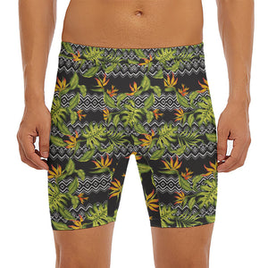 Ethnic Bird Of Paradise Pattern Print Men's Long Boxer Briefs