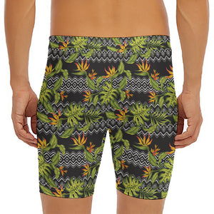 Ethnic Bird Of Paradise Pattern Print Men's Long Boxer Briefs